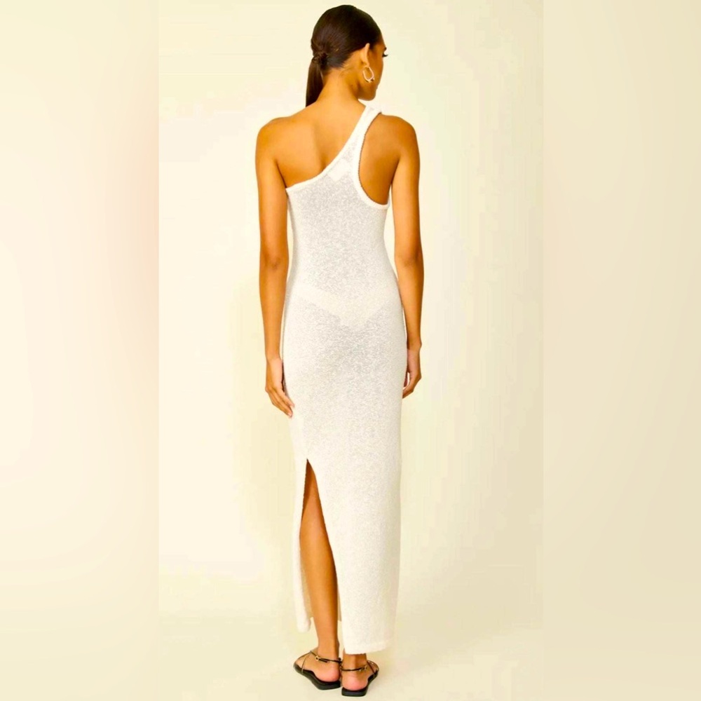 NWT Line & Dot One-Shoulder Cream Cover-Up Dress, Beach, Resort Tropical - Picture 3 of 6